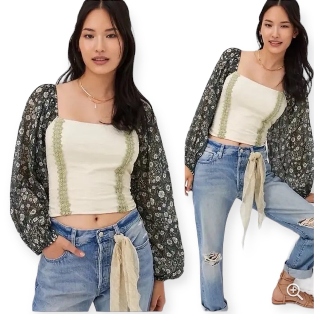 Anthropologie Forever That Girl Moss Shabby Chic Corset Back Shirt Size Medium M